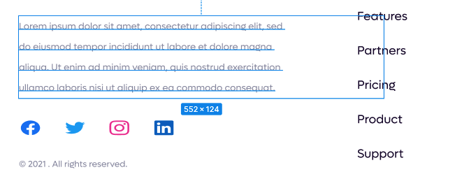 Two design layouts side by side, left shows text overlapping a button. Right shows the same layout with proper padding between text and design elements.