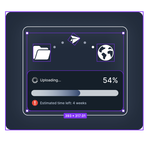 Figma layers panel showing background rectangles, gradient overlays, and decorative shapes wrapped inside one "Background" group above the foreground content.